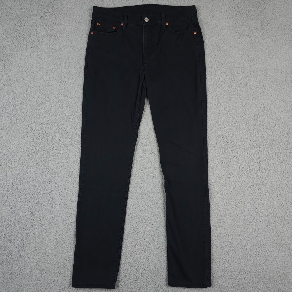 Levis Jeans Womens 29 Black Striped Boyfriend Mid Rise Stretch Denim Tapered Leg